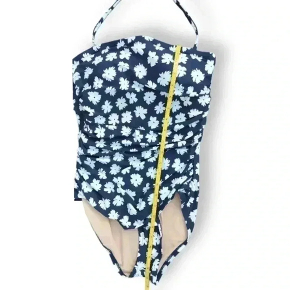 J Crew Women Blu White Floral Ruched Bandeau w/ Halter Strap One Piece Sz 10 NWT - Picture 6 of 7